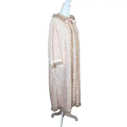VTG Odette Barsa Peignoir Housecoat Dressing Gown 60s Pink Ivory Lace Pocket O/S Size undefined