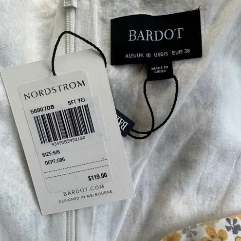 Bardot Cindy Sweetheart Ruched Mini Dress Soft Yellow Floral NWT 6 Small