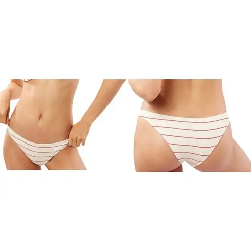Solid & Striped The Eva Lipstick Pinstripe Stripe Bikini Bottoms Red White Large