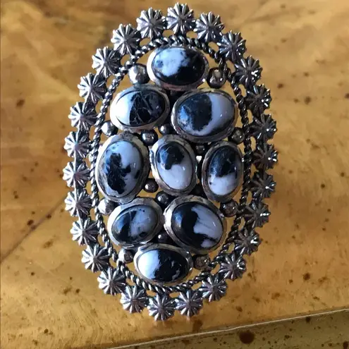 Genuine White Buffalo Sterling Silver Statement Ring 9