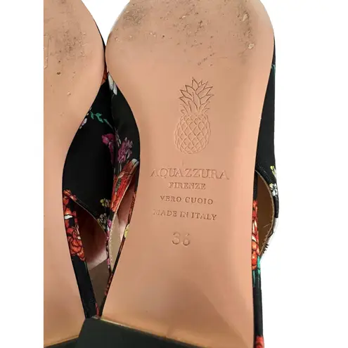 Aquazzura Bow Tie Floral Ballet Flats Size 36 Multicolor Pointed Toe Black