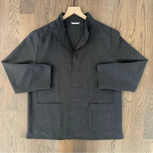 Max Mara Stretch Wool Stand Collar Open Front Jacket Charcoal Grey US 6