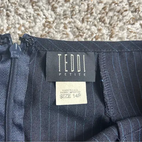 Teddi Petite Black Blue Pinstripe Mini Skirt Office Business Casual 14P Vintage