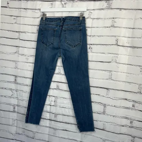 Boom Boom Jeans Mid Rise Skinny Ankle Women’s 11 Blue Embroidered Hem Distressed