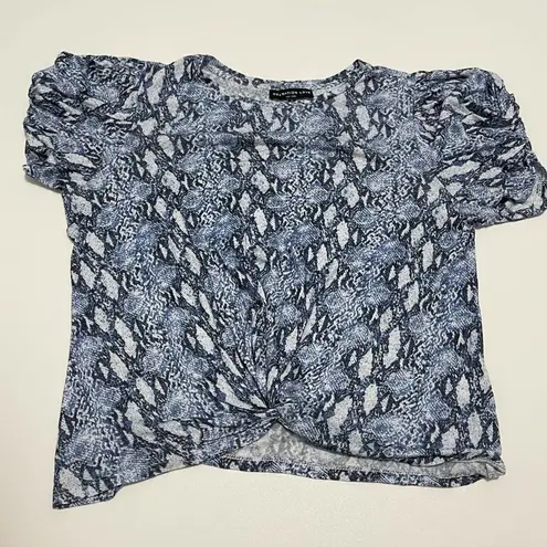 Generation Love  Snakeskin Print Linen Short Sleeve T-Shirt Tee Top Blue Small