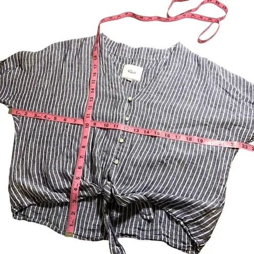 Rails Sloan Linen Blend Striped Tie Waist Crop Long Sleeve Top Blue White Medium