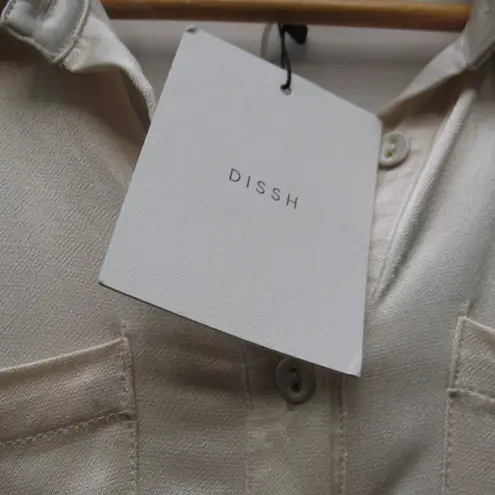 NWT Dissh Simone Satin Short Sleeve Button Front Blouse Top Size 4