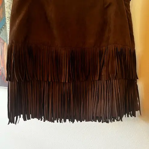 NWT WDNY Double Tiered Fringe Mini Skirt Brown Women's Western Cowgirl Boho Lg