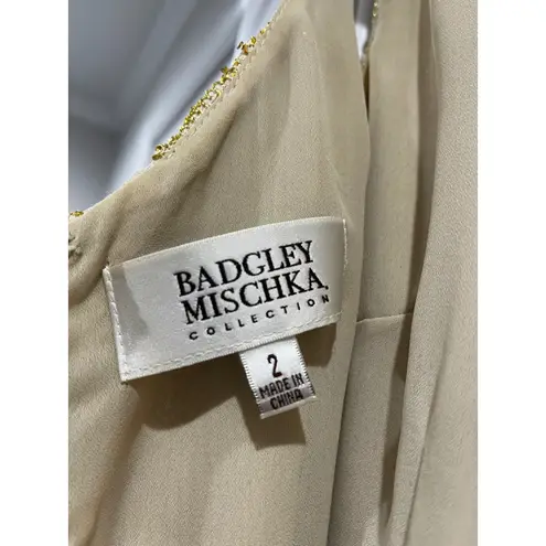 Badgley Mischka Collection Gold Beaded Sequin Formal Dress Gown Sz 2