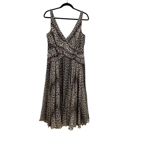 Tadashi Collection Silk Leopard Print Midi Dress Ruched V