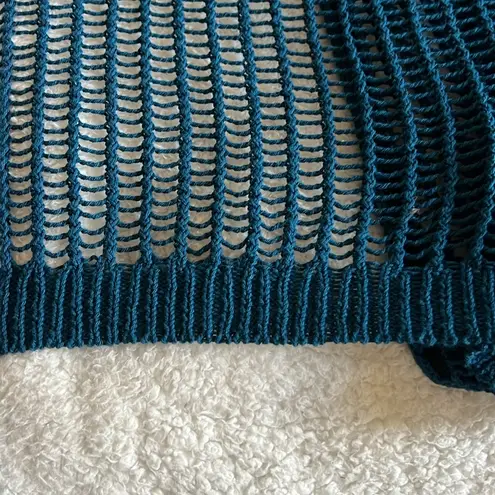 Free People  Lattice Open Front Crochet Duster Cardigan Teal Blue Size M NWT