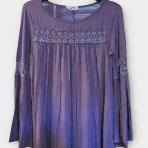 KyeMi NWT Purple Long Sleeve Blouse Crochet Detailing Bell Sleeves