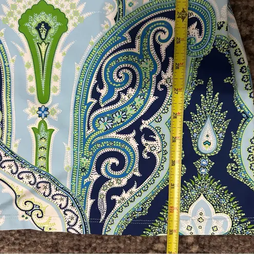 J. McLaughlin XS Blue Green White Paisley Print Shelf Bra Spaghetti Strap Dress