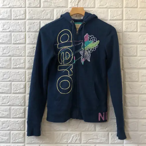 Aeropostale Aero New York 87 floral bird teal hoodie‎ zip up jacket women's size M