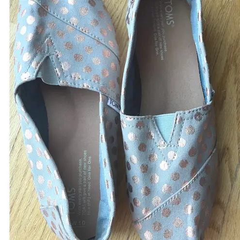 Toms  Women's Slip-on Shoes Grey Rose Gold Metallic Polka Dot Casual Comfort 10