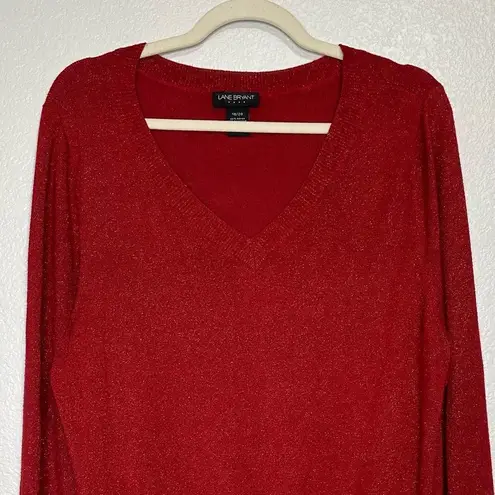 Lane Bryant  Red Metallic V-neck Sweater