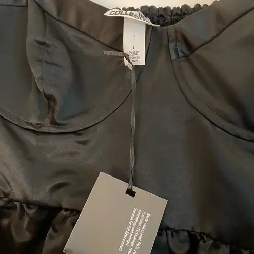 Future Collective Strappy Satin Black Midi Dress Large Cocktail Formal Chic Glam