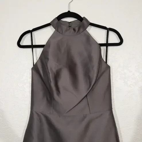 Alfred Sung NWT  Caviar Gray High Neck Cut Out Satin Dress Size 2