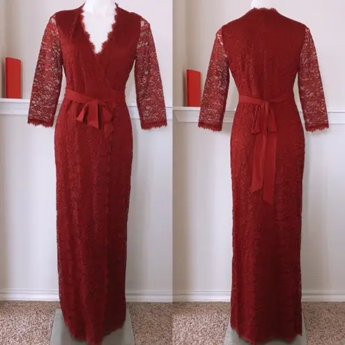 Diane Von Furstenberg DVF Burgundy Lace Wrap Maxi Dress Juliana Wine Red Size 4 NEW $1568.00