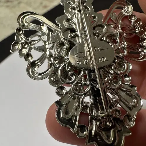 Handcrafted Signed Jane 1997 AOL Brooch Pin Silver Tone / Rhinestone