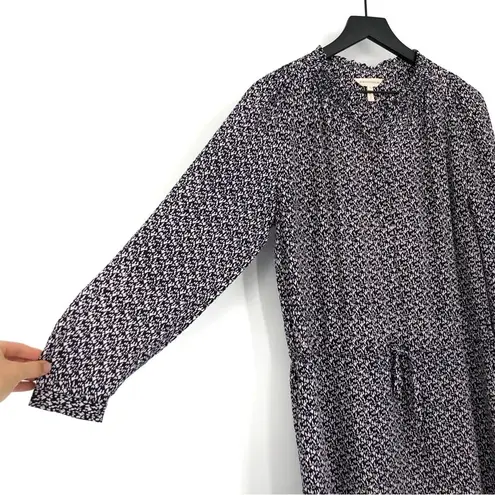 Rebecca Taylor Long Sleeve Silk Shirt Dress Static Print Navy Lilac 8