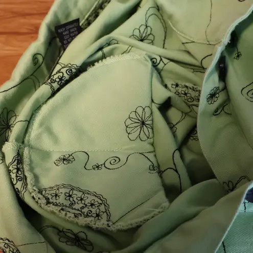 Embroidered Paisley Floral Button Front Shacket Womens Green 3/4 Sleeve Size L Size L