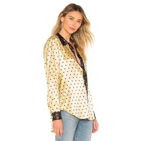 Stine Goya Silky Button Up Polka Dot Blouse XS Gold Black Whimsy Luxury Mobwife