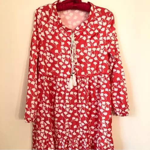 None Floral Long Sleeve caftan muumuu Red Dress S