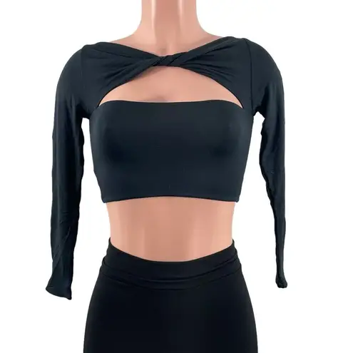 NWT SER.O.YA Ellis Black Twist Front Cut Out Long Sleeve Crop Top Size XS