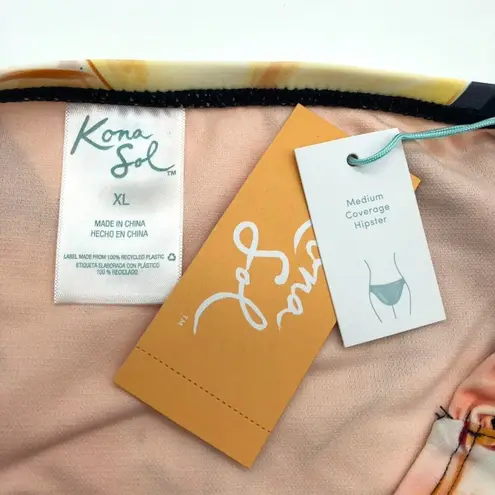 Kona Sol  Bikini Bottom Medium Coverage Hipster Floral Navy Blue XL thumbnail 3