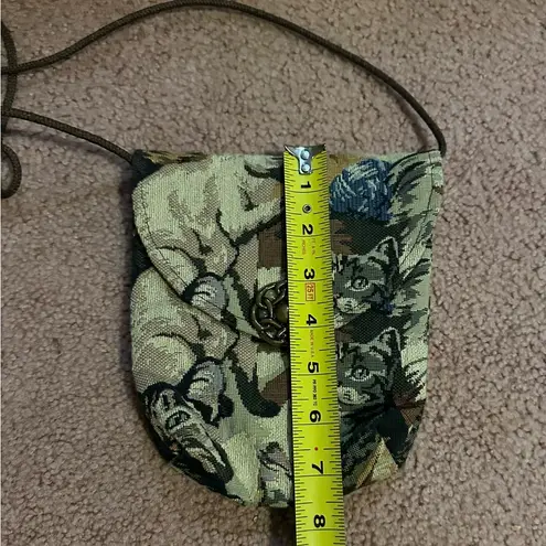 Handmade EUC Tapestry Cat Design Cross Over mini Purse Beige Light Weight VTG