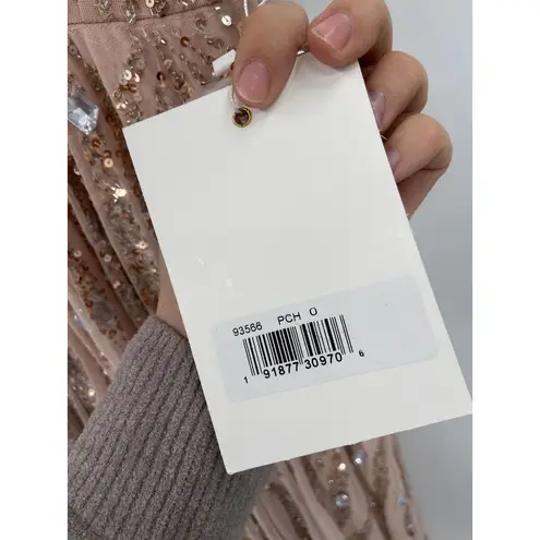 Mac Duggal 93566 Peach Sequin Tulle Sleeveless V-Neck Formal Gown Size 0 NWT