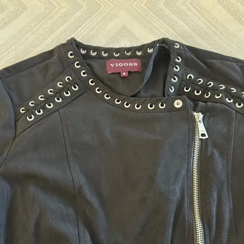 Vigoss  Black Faux Suede Zipper Jacket with Studded Embellishments - Size S