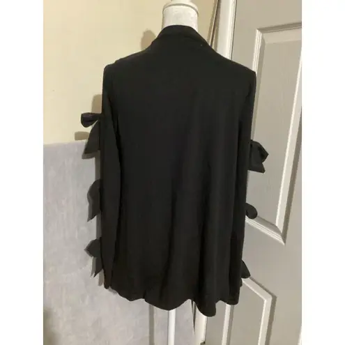 August Silk Cardigan Womens Small Black Open Front Bow Sleeve Sweater Knit Drape