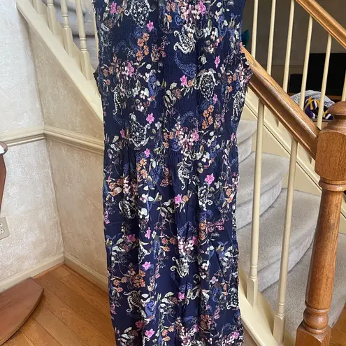 Croft & Barrow Floral Smoked Midi Dress Navy Blue Multi Sleeveless Size 1X