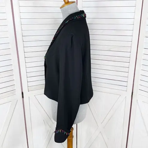 Vintage City Girl Petites 80s Rainbow Fringe Crop Blazer Jacket Black 12 Medium Size undefined