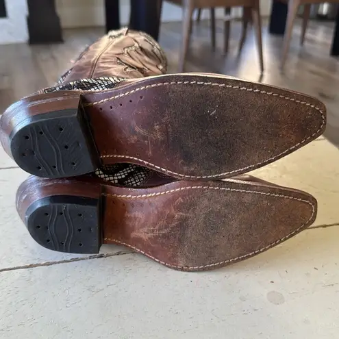 Boulet Women's Western Snakeskin & Leather Cowboy Boots, 8 Brown