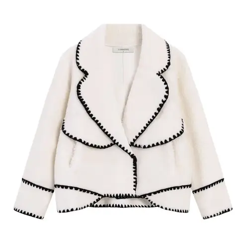 Commense Women's Embroidered Trim Fleece Kimono Jacket White Size Small NWT