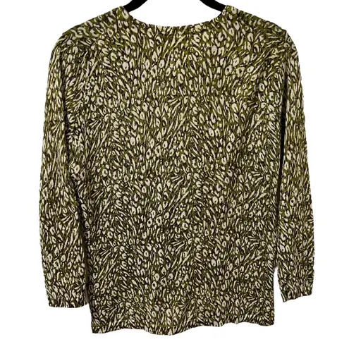 Garnet Hill NEW Signature Eco Merino Cardigan Sweater S Green Leopard