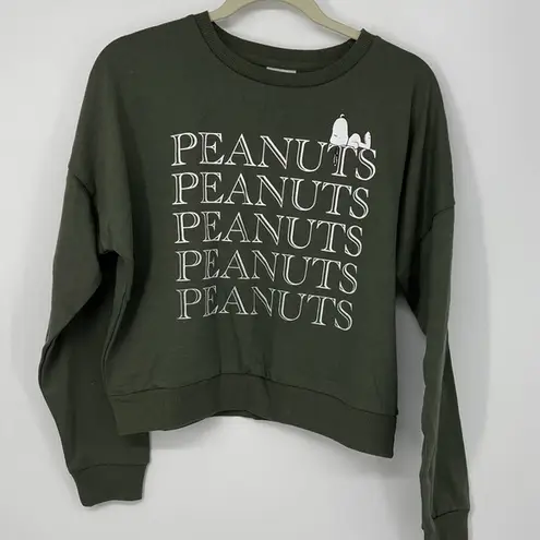 PEANUTS SNOOPY FLEECE FEEL LINING GREEN WITH WHITE GRAPHIC LONG SLEEVE MEDIUM