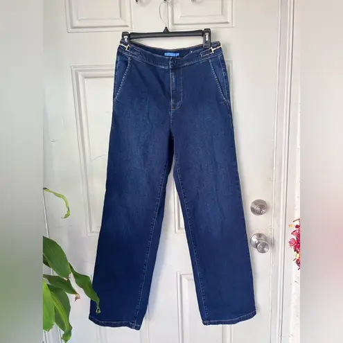 J. McLaughlin Jeans Womens Sz 6 Dark Blue Denim Stretch High Rise Gold Wide Leg