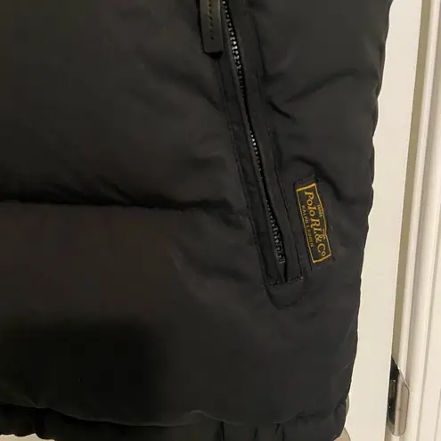 Vintage POLO Ralph Lauren women’s black leather zip button puffer down vest XL