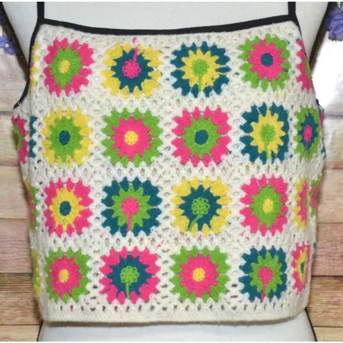 Wild Fable  Women's XL Granny Squares Knit Floral Crochet Crop Tank Top Cute Boho