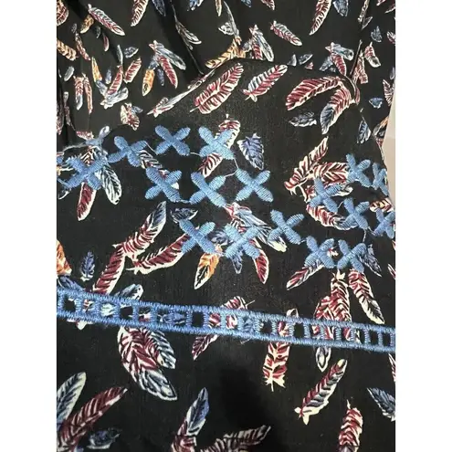 THML Dress Sz M Western Feather Open Shoulders Knee Length Embroidered Hem Strap