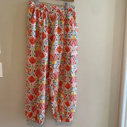 Christian Siriano Linen Blend Balloon Batik Pants Orange Aqua White Size SMALL