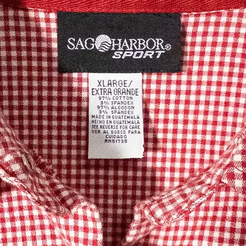 Sag Harbor Sport Short Sleeve Shirt Womens XL Red White Gingham Cottagecore Top