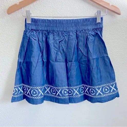 POL  size S mini skirt. Blue Embroidered Women's Skirt, soft cotton denim
