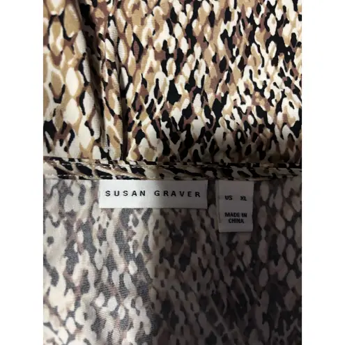 Susan Graver Printed Liquid Knit Button Front Peplum Top Snakeskin Size XL - Image 3