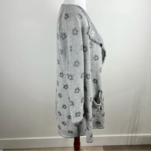 Martucci Roma Cashmere & Silk Open Cardigan Gray Floral Fringe Italy Silver Size M