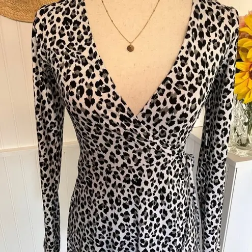 Divided  Leopard Black & White Print Wrap Dress